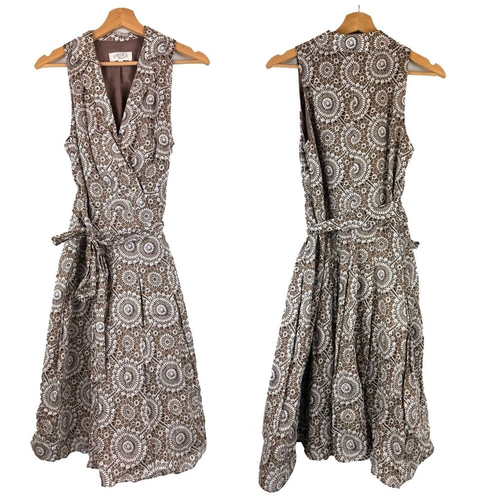 Kasper Brown Hazelnut Floral Sleeveless Tie Waist Dress 8